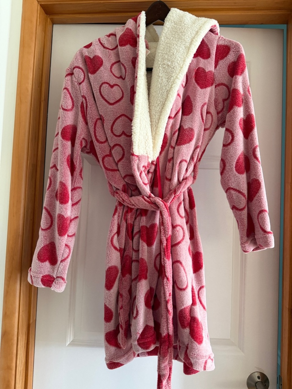 Women's Pink Heart Fleece Robe with Sherpa Lining